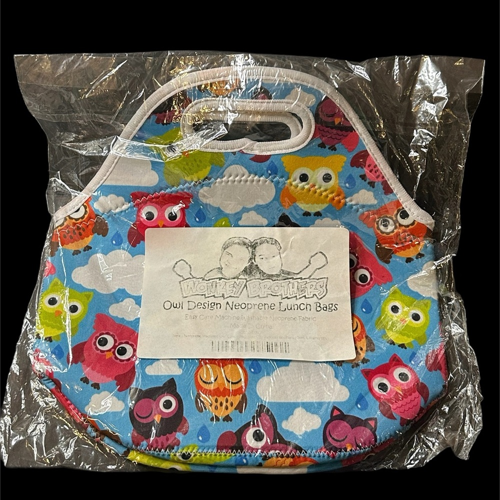 Owl Neoprene design lunch bag, eco-friendly, great for hot/cold, folds easily